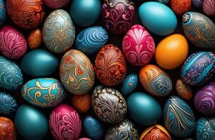 AI generated a group of colorful Easter eggs photo