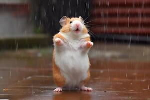 AI generated hamster dancing in the rain, neural network generated image photo