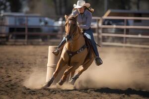 AI generated women horse barrel racing, neural network generated image photo