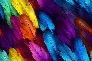 AI generated seamless texture and full-frame background of colorful feathers, neural network generated image. photo