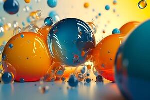 AI generated abstract background of colorful shiny gloss spheres or bubbles, neural network generated art photo