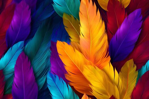 AI generated seamless texture and full-frame background of colorful feathers, neural network generated image. photo
