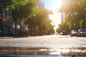 AI generated American downtown street view at sunny summer day, neural network generated image photo