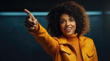 AI generated africanamerican woman pointing in another direction photo