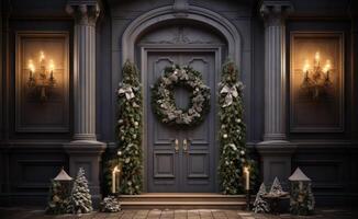 ai generado Navidad puerta decoración frente puertas y porches foto