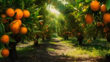 AI generated Oranges Ripening at Agriculture Farm at sunny summer day, neural network generated photorealistic image photo