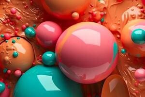 AI generated abstract background of colorful shiny gloss spheres or bubbles, neural network generated art photo