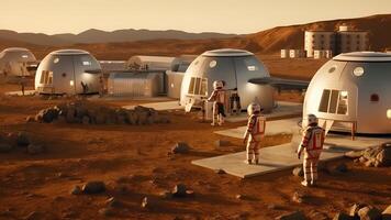 AI generated first human colony on Mars, neural network generated image photo