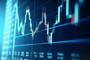 AI generated Closeup of financial chart display with generic volatile asset candlesticks graph, neural network generated photorealistic image photo