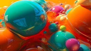 AI generated abstract background of colorful shiny gloss spheres or bubbles, neural network generated art photo