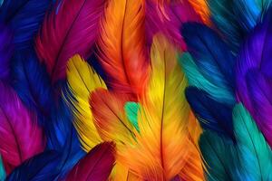 AI generated seamless texture and full-frame background of colorful feathers, neural network generated image. photo