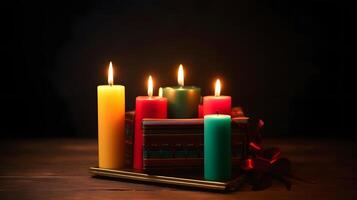 AI generated Kwanzaa holiday concept with traditional colorful candles, neural network generated photorealistic image photo