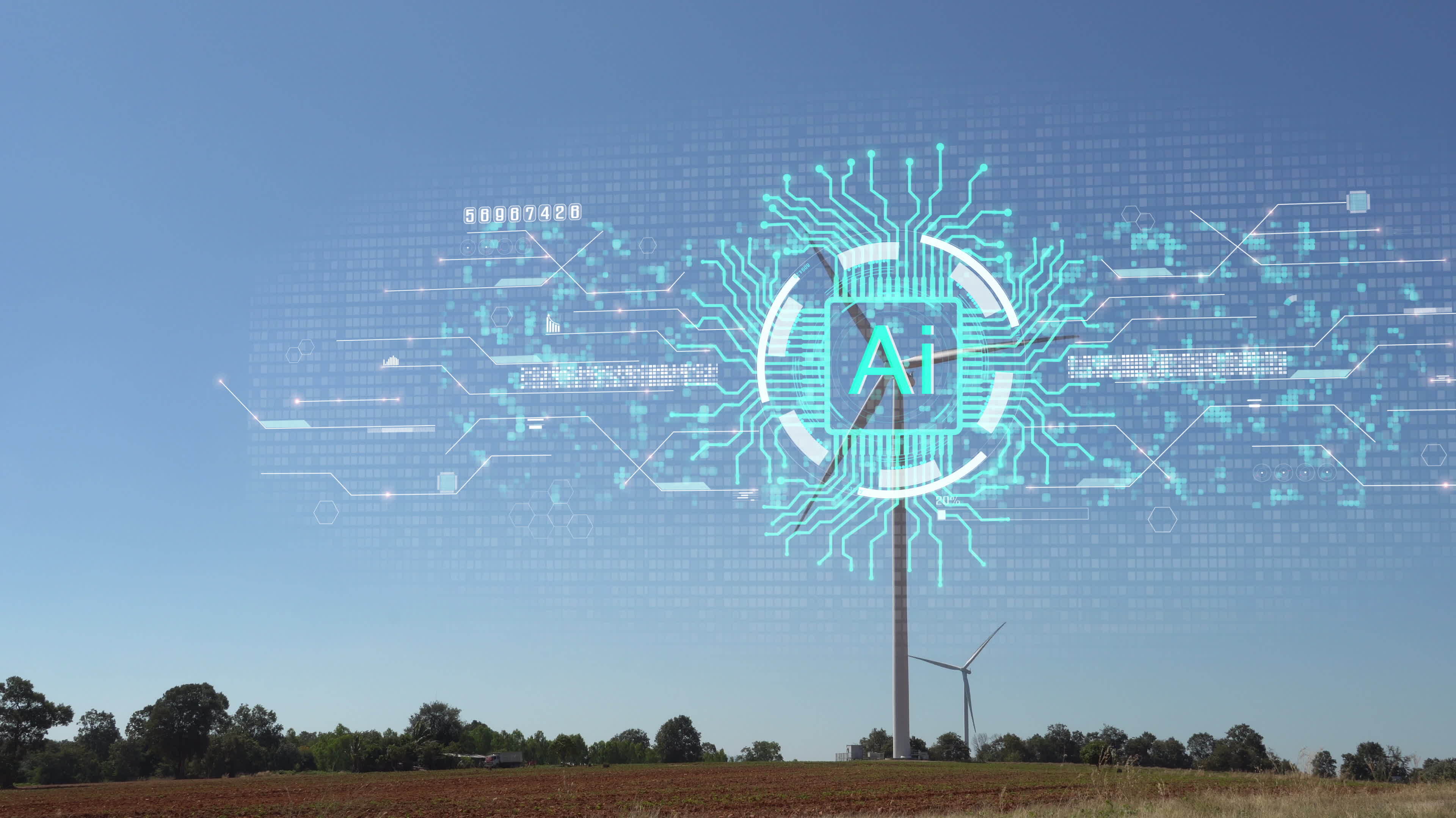 AI technology connection a wind turbine and electric vehicle car in the  hologram on a wind turbine with environment ecology sign hologram  sustainable clean energy. 37351585 Stock Video at Vecteezy