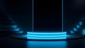 AI generated Empty space podium for product placement in dark neon style, neural network generated image photo