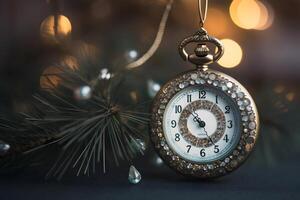 ai generado pequeño reloj con joyería como Navidad árbol decoración, neural red generado fotorrealista imagen foto