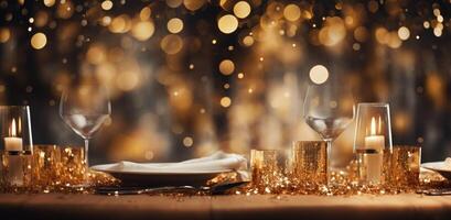 AI generated christmas background light effects with golden background, photo
