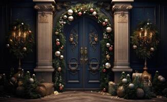 ai generado Navidad puerta decoración frente puertas y porches foto