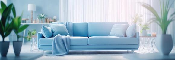 AI generated blue apartment interior and blue furniture photo