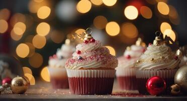 AI generated cupcake with decorations on top on a table photo