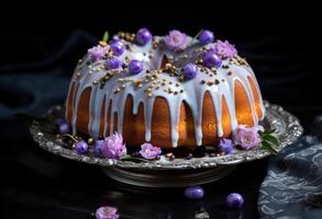 ai generado Pascua de Resurrección bundt pastel con Crema foto