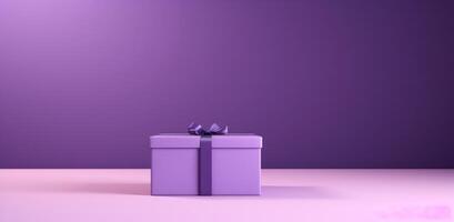 AI generated dark purple gift box on table with purple wall in background photo