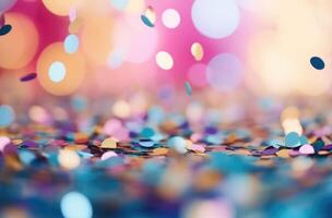 AI generated colorful confetti with bokeh background photo