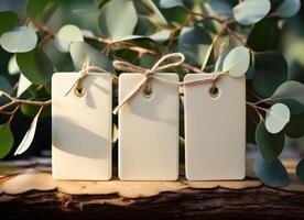 AI generated handmade gift tags with eucalyptus leaves photo