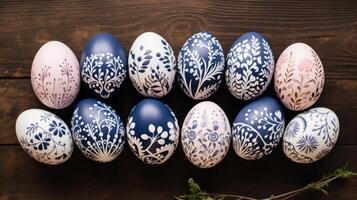 AI generated many painted easter eggs are lined up with floral designs photo