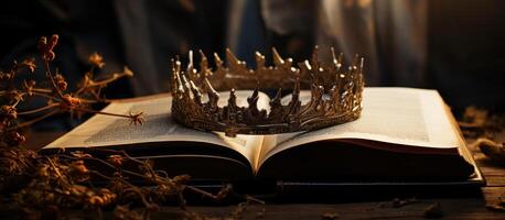 AI generated open book with thorns of kingdom of kings photo