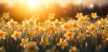 AI generated daffodils in front of a tree and trees photo