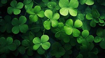 AI generated green shamrock leaves shamrocks background photo