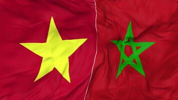 Vietnam and Morocco Flags Together Seamless Looping Background, Looped Bump Texture Cloth Waving Slow Motion, 3D Rendering video