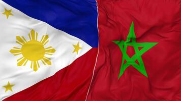Marrocos e Filipinas bandeiras juntos desatado looping fundo, em loop colisão textura pano acenando lento movimento, 3d Renderização video