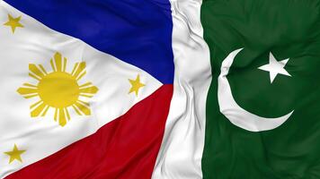 Pakistan and Philippines Flags Together Seamless Looping Background, Looped Bump Texture Cloth Waving Slow Motion, 3D Rendering video