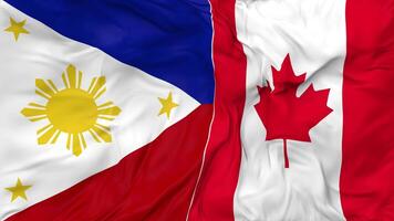 Kanada und Philippinen Flaggen zusammen nahtlos Schleifen Hintergrund, geloopt stoßen Textur Stoff winken schleppend Bewegung, 3d Rendern video