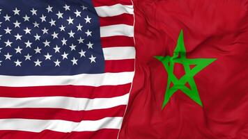 United States and Morocco Flags Together Seamless Looping Background, Looped Bump Texture Cloth Waving Slow Motion, 3D Rendering video