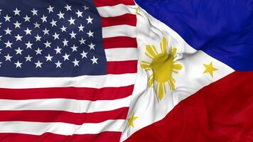 United States and Philippines Flags Together Seamless Looping Background, Looped Bump Texture Cloth Waving Slow Motion, 3D Rendering video