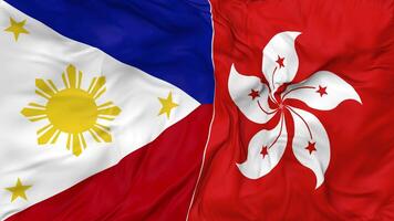 Hong Kong and Philippines Flags Together Seamless Looping Background, Looped Bump Texture Cloth Waving Slow Motion, 3D Rendering video