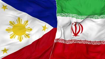 Iran and Philippines Flags Together Seamless Looping Background, Looped Bump Texture Cloth Waving Slow Motion, 3D Rendering video