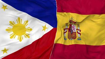 Spain and Philippines Flags Together Seamless Looping Background, Looped Bump Texture Cloth Waving Slow Motion, 3D Rendering video