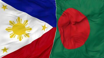 Bangladesh and Philippines Flags Together Seamless Looping Background, Looped Bump Texture Cloth Waving Slow Motion, 3D Rendering video