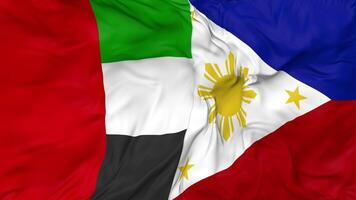 United Arab Emirates and Philippines Flags Together Seamless Looping Background, Looped Bump Texture Cloth Waving Slow Motion, 3D Rendering video