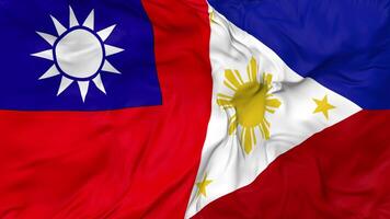 Taiwan and Philippines Flags Together Seamless Looping Background, Looped Bump Texture Cloth Waving Slow Motion, 3D Rendering video