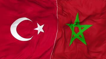 dinde et Maroc drapeaux ensemble sans couture boucle arrière-plan, en boucle bosse texture tissu agitant lent mouvement, 3d le rendu video
