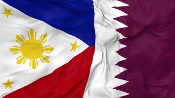Qatar and Philippines Flags Together Seamless Looping Background, Looped Bump Texture Cloth Waving Slow Motion, 3D Rendering video