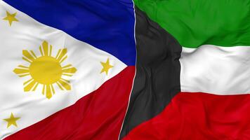 Kuwait and Philippines Flags Together Seamless Looping Background, Looped Bump Texture Cloth Waving Slow Motion, 3D Rendering video