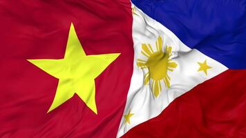 Vietnam and Philippines Flags Together Seamless Looping Background, Looped Bump Texture Cloth Waving Slow Motion, 3D Rendering video