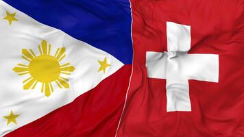 Suiza y Filipinas banderas juntos sin costura bucle fondo, serpenteado bache textura paño ondulación lento movimiento, 3d representación video