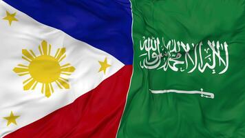 KSA, Kingdom of Saudi Arabia and Philippines Flags Together Seamless Looping Background, Looped Bump Texture Cloth Waving Slow Motion, 3D Rendering video