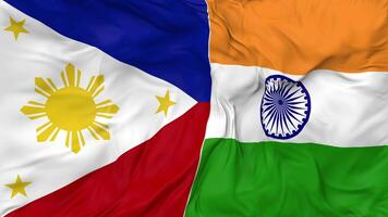 India and Philippines Flags Together Seamless Looping Background, Looped Bump Texture Cloth Waving Slow Motion, 3D Rendering video